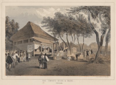 Casa y motor de la compañía de bomberos, Yokohama, 1855 de Wilhelm Joseph Heine