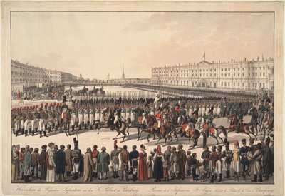Revisión de la infantería rusa en la Plaza del Palacio en San Petersburgo, 1809-1813 de Wilhelm Kobell Ritter von
