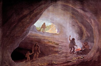 Prehistoria: cavernas durante el período glacial. De una pintura de W. Kranz, siglo XX de Wilhelm Kranz
