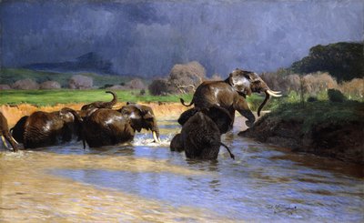 Elefantes Bañándose, 1908 de Wilhelm Kuhnert