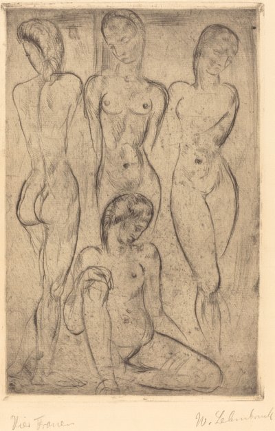 Cuatro mujeres; tres de pie, una sentada de Wilhelm Lehmbruck
