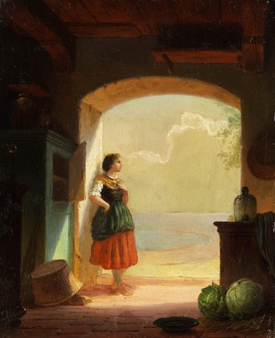 Joven en la entrada de la puerta. 22,5 x 19 cm de Wilhelm Lichtenheld
