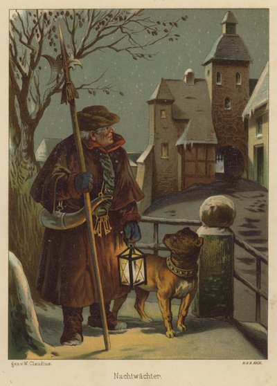 Nightwatchman (litografia en color) de Wilhelm Ludwig Heinrich Claudius