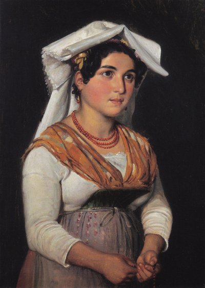 Una joven italiana de pie, con un rosario en la mano de Wilhelm Marstrand