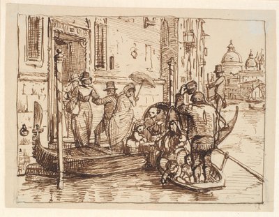 Desembarcando de una góndola en el Canal Grande en Venecia. Al fondo Santa Maria delle Salute de Wilhelm Marstrand