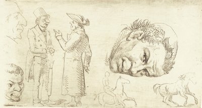 Segunda hoja de prueba en estilografía con cabeza de monje, caballos, etc. de Wilhelm Marstrand