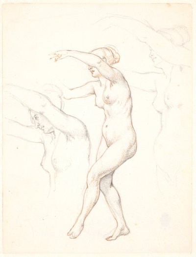 Hoja con tres estudios de mujer desnuda bailando de Wilhelm Marstrand