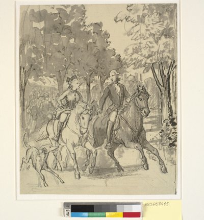 Carolina Matilde y Struensee cabalgando cerca de Hørsholm de Wilhelm Marstrand