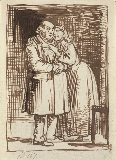 La esposa aduladora: Una esposa habla insistentemente a su viejo esposo y tiene los brazos alrededor de su cuello de Wilhelm Marstrand