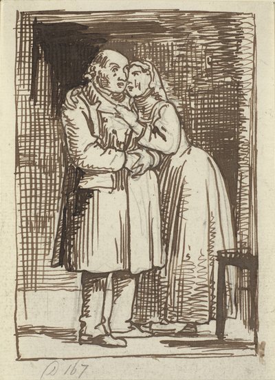 La esposa aduladora: Una esposa habla insistentemente a su viejo esposo y tiene los brazos alrededor de su cuello de Wilhelm Marstrand