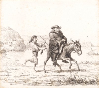 Un monje montando un burro seguido por un niño italiano de Wilhelm Marstrand