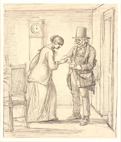 Una joven dama recibe una carta del cartero de Wilhelm Marstrand
