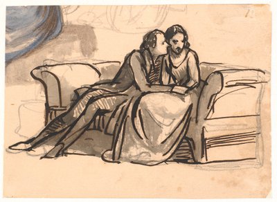 Una pareja de enamorados sentados en un sofá de Wilhelm Marstrand