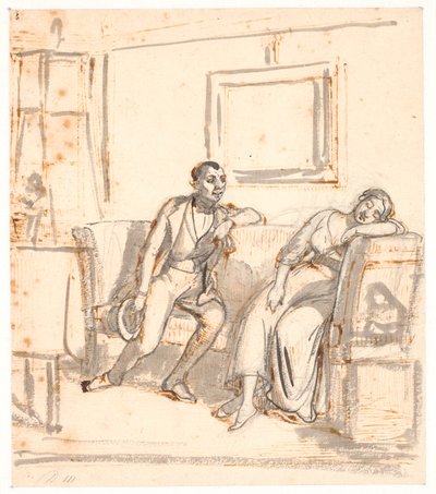 Una pareja en un sofá, la chica durmiendo de Wilhelm Marstrand