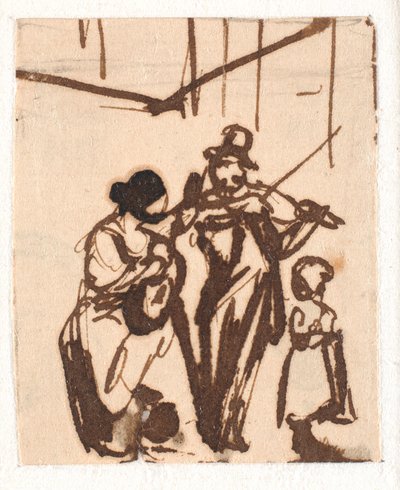 Músicos callejeros. Boceto muy pequeño de Wilhelm Marstrand