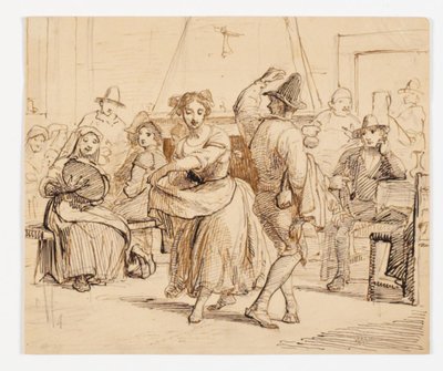 Interior de una taberna con una pareja bailando de Wilhelm Marstrand
