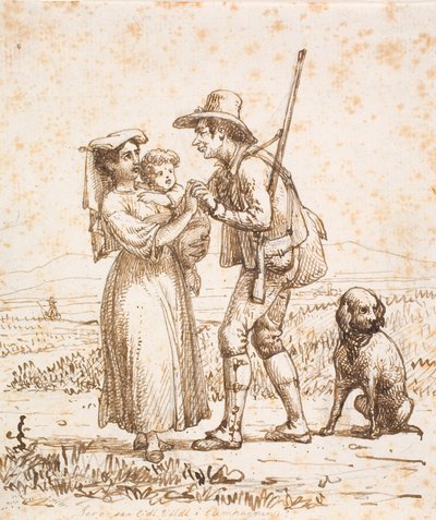 Cazador italiano con perro recibido por esposa e hijo de Wilhelm Marstrand