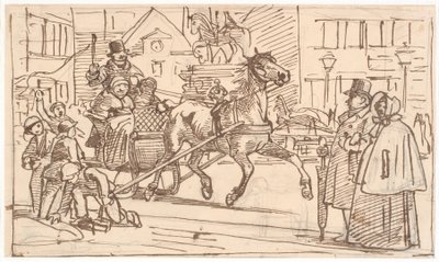 Paseo en trineo alrededor de "El Caballo" en Kongens Nytorv de Wilhelm Marstrand