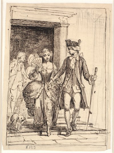 Leandro y Leonora, detrás de ellos Enrique y Pernille de Wilhelm Marstrand
