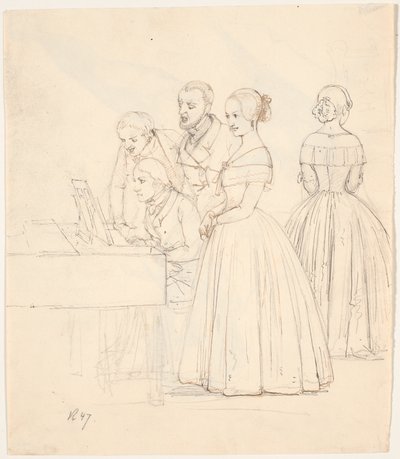 Dúo masculino con acompañamiento de piano; además, dos damas de Wilhelm Marstrand