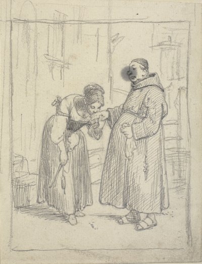Chica besando la mano de un monje de Wilhelm Marstrand