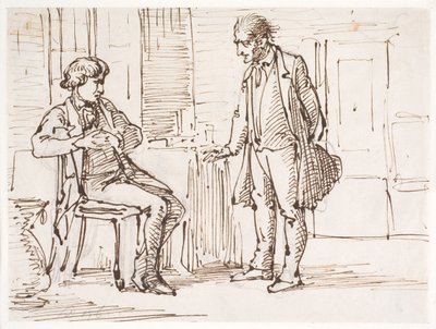 Conversación entre un hombre joven sentado y un hombre mayor de pie de Wilhelm Marstrand