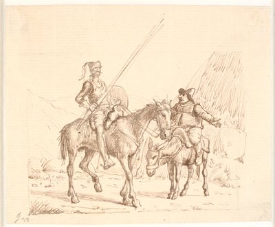 Sancho en el burro explicando algo a Don Quijote de Wilhelm Marstrand