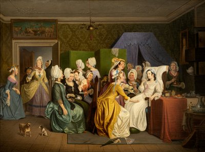 Escena de la "Maternidad" de Ludvig Holberg (óleo sobre lienzo) de Wilhelm Marstrand