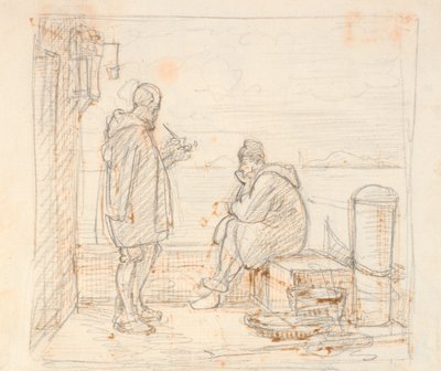 Dos italianos en un muelle junto al mar de Wilhelm Marstrand