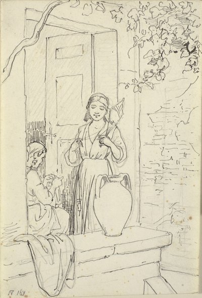 Dos italianas en una puerta, una con un huso de Wilhelm Marstrand