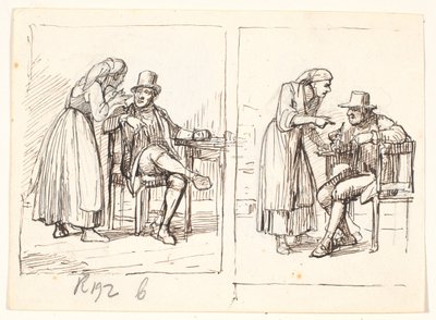 Dos escenas con una mujer italiana hablando con un hombre mayor de Wilhelm Marstrand