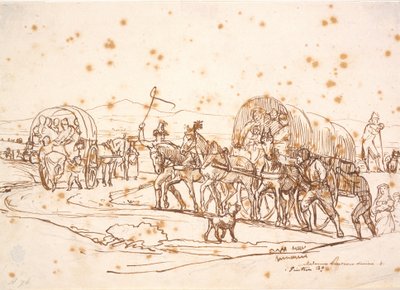 El tren a través de la Campagna hacia una fiesta de la iglesia para "Madonna dellamore divina en Pintsen 39" de Wilhelm Marstrand