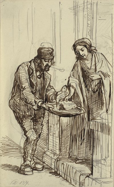 Joven dama y vendedor de pescado de Wilhelm Marstrand