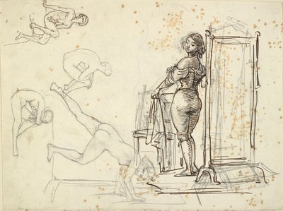 Joven chica vistiéndose y cuatro estudios de modelo de Wilhelm Marstrand