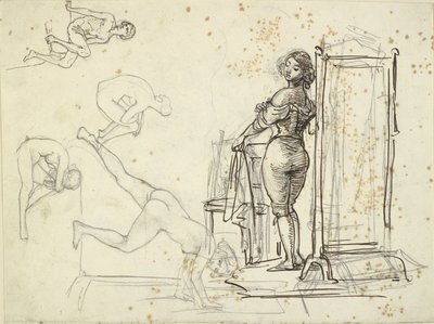 Joven chica vistiéndose y cuatro estudios de modelo de Wilhelm Marstrand
