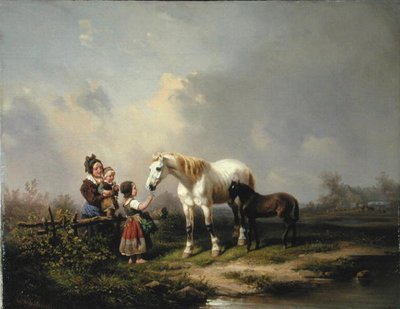 Alimentando a la yegua y el potro de Wilhelm Meyerheim