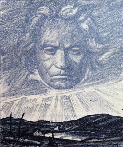 Homenaje al genio de Beethoven, ilustración de la revista "Simplicissimus", Munich 1920 (litografía) de Wilhelm Schulz