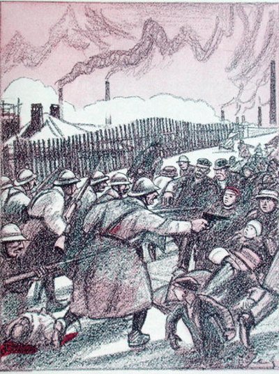 Represión del ejército francés durante la ocupación del Ruhr, de "Simplicissimus", enero de 1924 (litografía en color). de Wilhelm Schulz