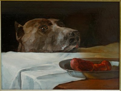 Dogo con plato de salchichas de Wilhelm Trübner