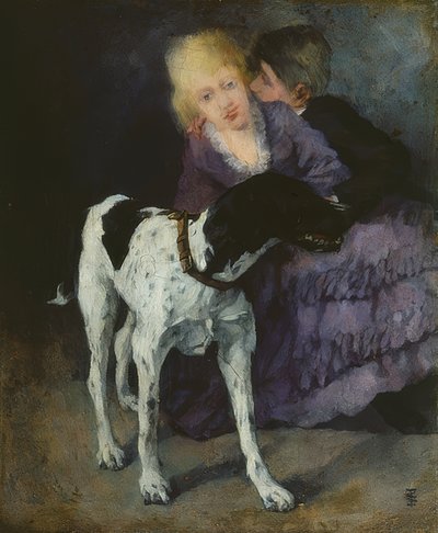 Pareja de enamorados con perro. 1873 de Wilhelm Trübner