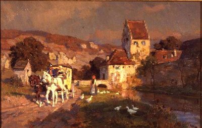 Un caballo y carruaje junto a un río de Wilhelm Velten