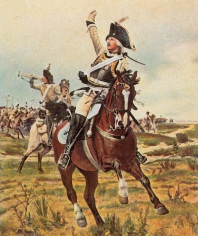 El general Seydlitz da la señal de ataque en Rossbach, 5 de noviembre de 1757 (litografía en color ampliada) de Wilhelm Werner Schuch