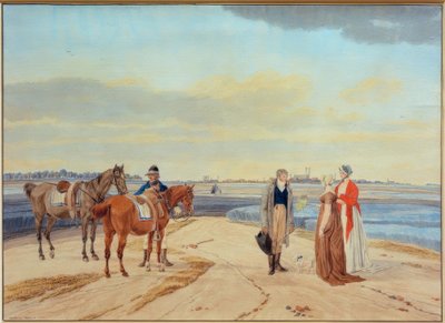 Jinetes desmontados con dos damas frente a Múnich de Wilhelm von Kobell