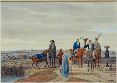 Encuentro de una pareja con oficiales frente a Múnich de Wilhelm von Kobell
