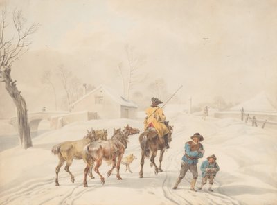 Postillón a caballo en un paisaje invernal, ca. 1798 de Wilhelm von Kobell