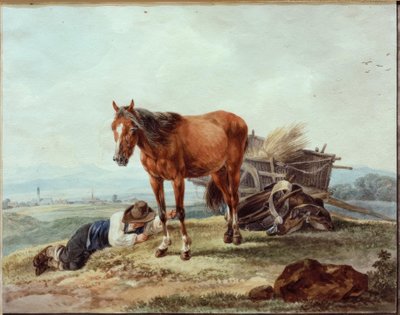 Campesino durmiendo con caballo de Wilhelm von Kobell