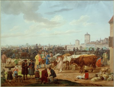 Mercado de ganado en el borde de una ciudad de Wilhelm von Kobell
