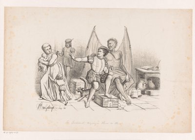 Hombre poseído por la codicia La sed de oro ahuyenta a la viuda y al huérfano (título sobre el objeto) de Wilhelmus Petrus van Geldorp