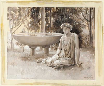 La ninfa protegida sonriendo ligeramente en el verde de Will Hicock Low