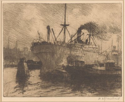 Barcos amarrados en el puerto de Rotterdam de Willem Adrianus Grondhout (signed by artist)